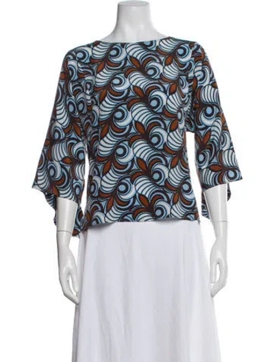 Pre-owned Weekend Max Mara Patterned Crew Neck Top In Blue