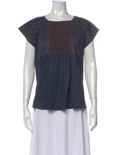 Pre-owned Weekend Max Mara Patterned Crew Neck Top In Blue
