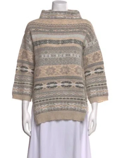 Pre-owned Weekend Max Mara Patterned Mock Neck Sweater In Neutrals