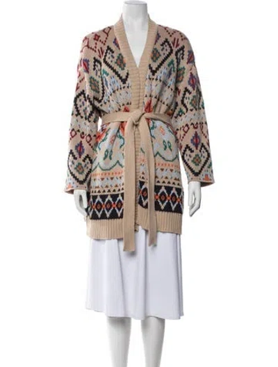 Pre-owned Weekend Max Mara Patterned Open Front Sweater In Neutrals