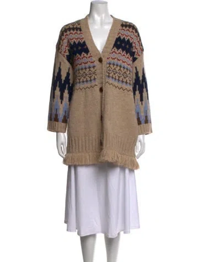 Pre-owned Weekend Max Mara Patterned V-neck Sweater In Brown