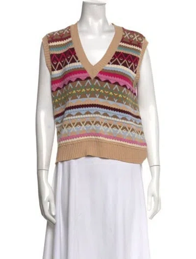 Pre-owned Weekend Max Mara Patterned V-neck Sweater In Multi