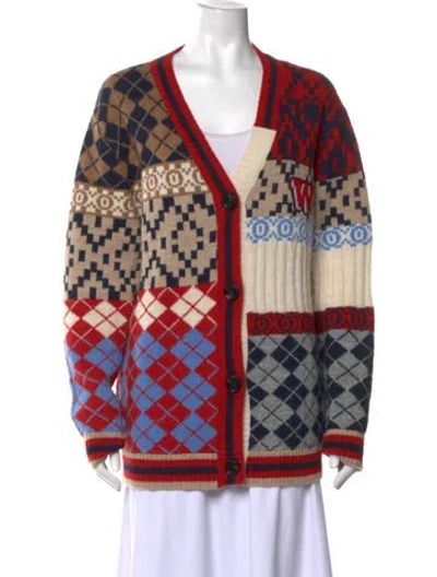 Pre-owned Weekend Max Mara Patterned V-neck Sweater In Neutrals