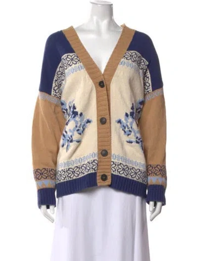 Pre-owned Weekend Max Mara Patterned V-neck Sweater In Neutrals