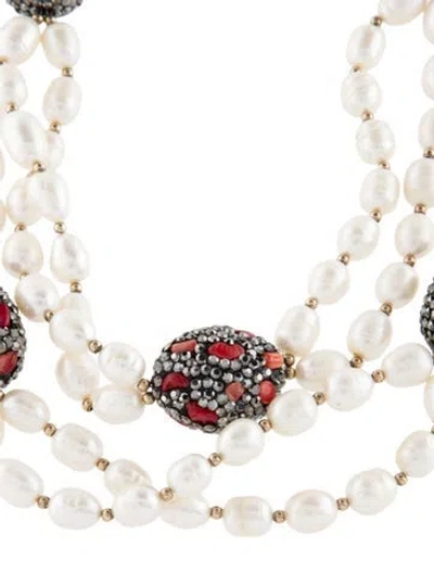 Pre-owned Weekend Max Mara Pearl, Faux Pearl & Crystal Multistrand Collar Necklace, 29.5", 29.5"