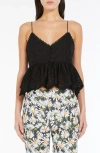 Weekend Max Mara Broderie Anglaise Peplum Top With Spaghetti Straps In Black