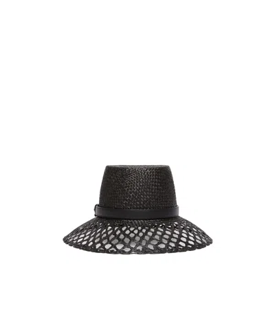 Weekend Max Mara Perforated Raffia Hat In Black