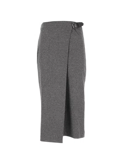 Weekend Max Mara Petali Chevron-patter Midi Skirt In Gray