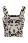 Weekend Max Mara Sleeveless Square Neck Floral Crop Top In Black