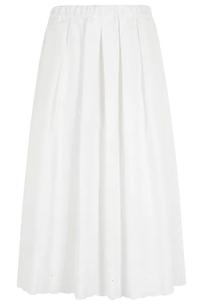 Weekend Max Mara Folk Pleated Cotton-poplin Midi Skirt In White