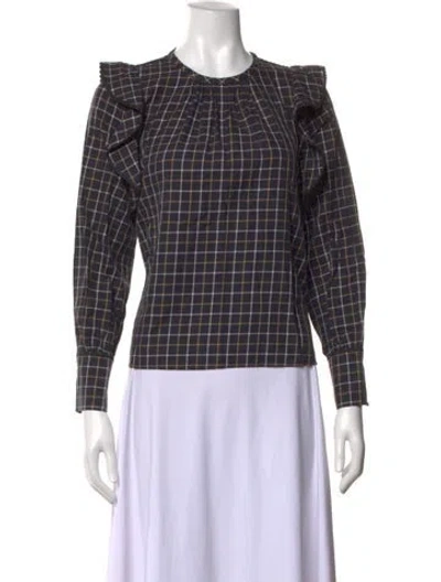 Pre-owned Weekend Max Mara Plaid Print Crew Neck Blouse In Black