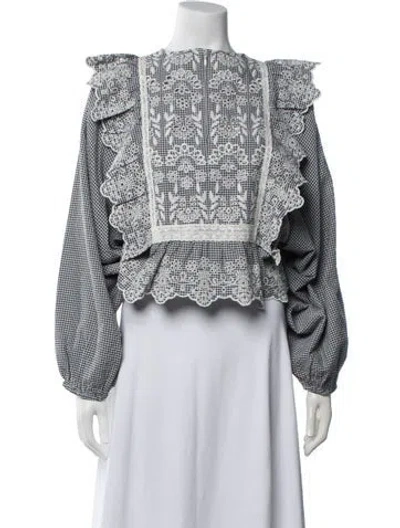 Pre-owned Weekend Max Mara Plaid Print Crew Neck Blouse In White