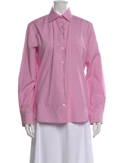 Pre-owned Weekend Max Mara Plaid Print Long Sleeve Button-up Top In Pink