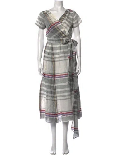 Pre-owned Weekend Max Mara Plaid Print Midi Length Dress In Grey