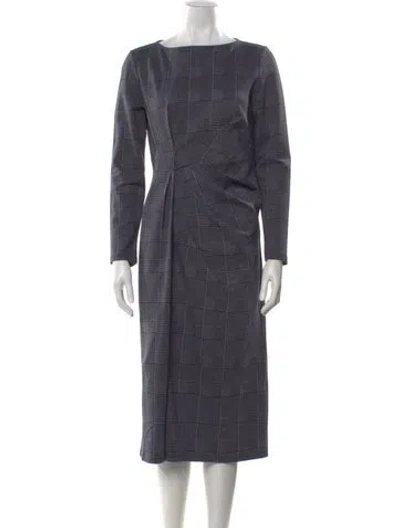 Pre-owned Weekend Max Mara Plaid Print Midi Length Dress W/ Tags In Blue