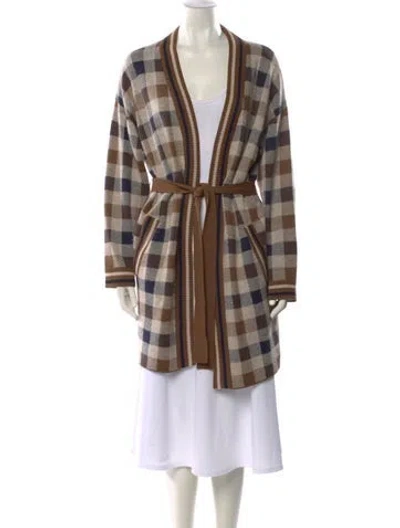 Pre-owned Weekend Max Mara Plaid Print Open Front Sweater In Neutral