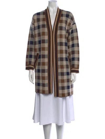 Pre-owned Weekend Max Mara Plaid Print Open Front Sweater In Neutrals