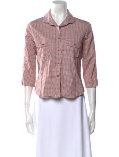 Pre-owned Weekend Max Mara Plaid Print Three-quarter Sleeve Button-up Top In Pink