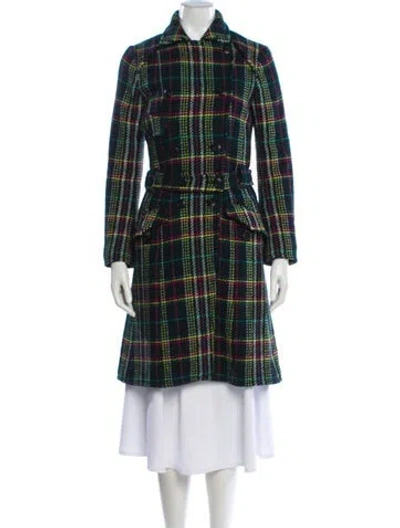 Pre-owned Weekend Max Mara Plaid Print Trench Coat In Green