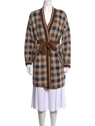 Pre-owned Weekend Max Mara Plaid Print V-neck Sweater In Brown