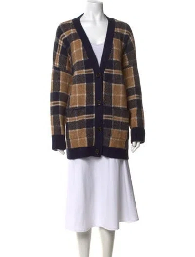 Pre-owned Weekend Max Mara Plaid Print V-neck Sweater In Multicolor