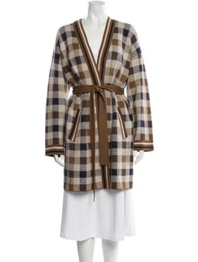 Pre-owned Weekend Max Mara Plaid Print V-neck Sweater In Neutral