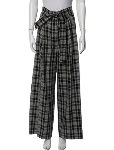 Pre-owned Weekend Max Mara Plaid Print Wide Leg Pants In Black