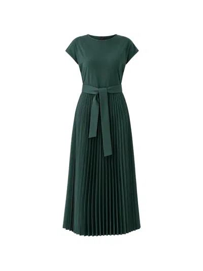 Weekend Max Mara Pleated Belted Midi Dress In Green