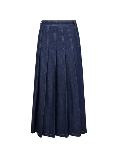 Weekend Max Mara Pleated Denim Midi Skirt In Blue