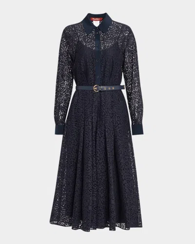 Weekend Max Mara Pleated Floral Lace Midi Shirtdress In Blue