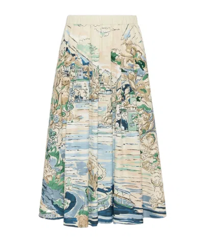 Weekend Max Mara Pleated Printed Poplin Skirt - Light Blue In Multi