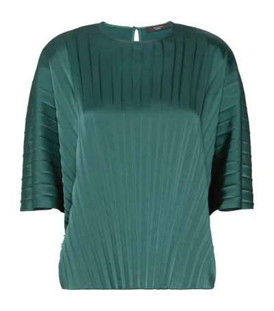 Weekend Max Mara Pleated Short-sleeve Blouse In Green
