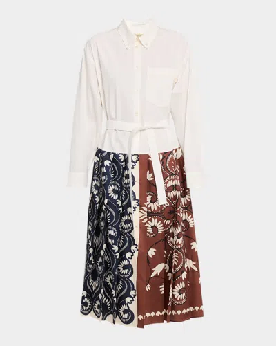 Weekend Max Mara Pleated Twill & Cotton Poplin Midi Shirtdress In Multi