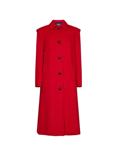 Weekend Max Mara Pleated-back Layered-shoulder Coat In 레드