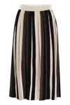 Weekend Max Mara Pleiadi Multicolor Pleated Striped Skirt In Black
