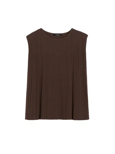 Weekend Max Mara Plissé-pleated Yarn T-shirt In Brown
