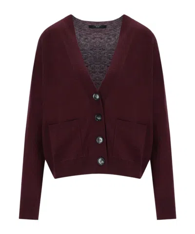 Weekend Max Mara Pocket Button Cardigan In Burgundy