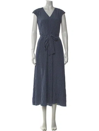 Pre-owned Weekend Max Mara Polka Dot Print Long Dress In Blue