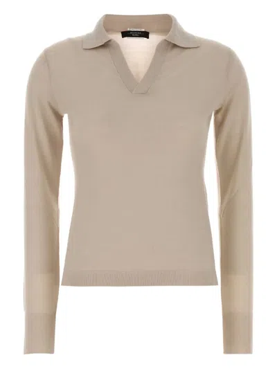 Weekend Max Mara Wool Blend Cappa Long Sleeve Polo Shirt In Neutral