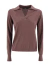 Weekend Max Mara Wool Blend Cappa Long Sleeve Polo Shirt In Brown
