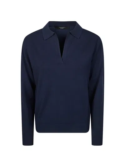 Weekend Max Mara Polo V-neck Top In Blue