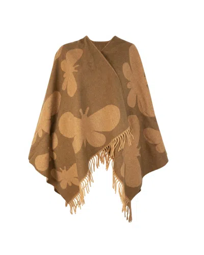 Weekend Max Mara Poncho Pace  In Lana Jacquard In Blue Beige