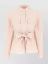Weekend Max Mara Poplin Blouse With Belted Waist And Stand Collar In Pink