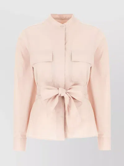 WEEKEND MAX MARA POPLIN BLOUSE WITH BELTED WAIST AND STAND COLLAR