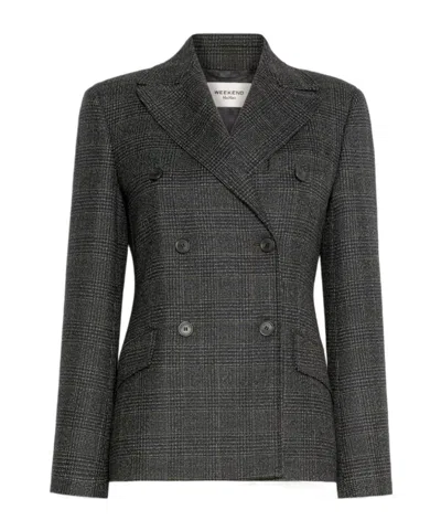 Weekend Max Mara Prince Of Wales Check Wool Blazer In Black