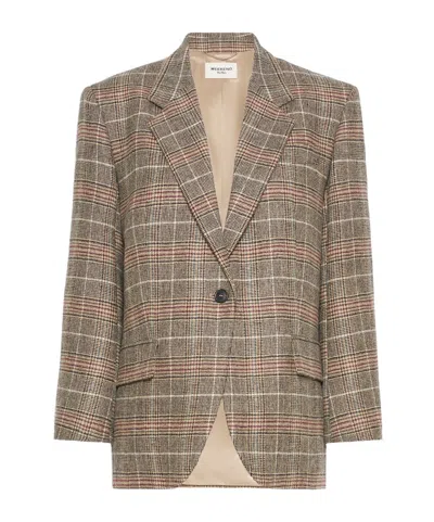 Weekend Max Mara Prince Of Wales Check Wool Single-breasted Blazer In Brown