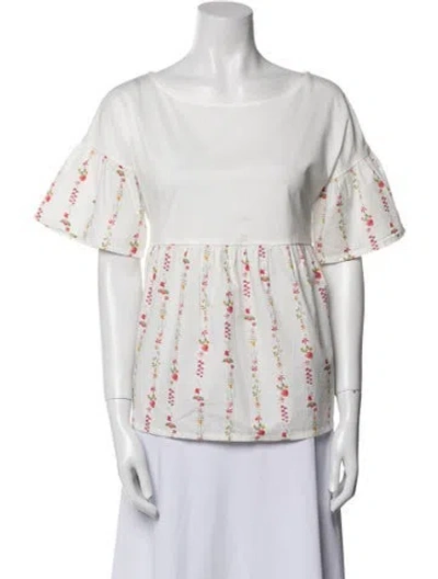 Pre-owned Weekend Max Mara Printed Bateau Neckline Blouse In White