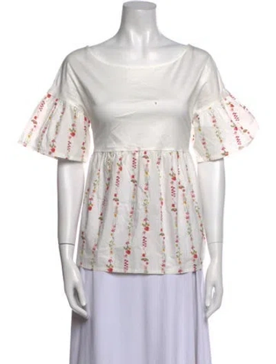 Pre-owned Weekend Max Mara Printed Bateau Neckline Blouse In White