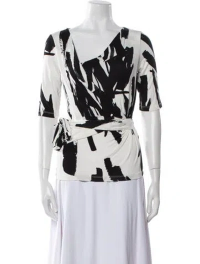 Pre-owned Weekend Max Mara Printed Cowl Neck T-shirt In White