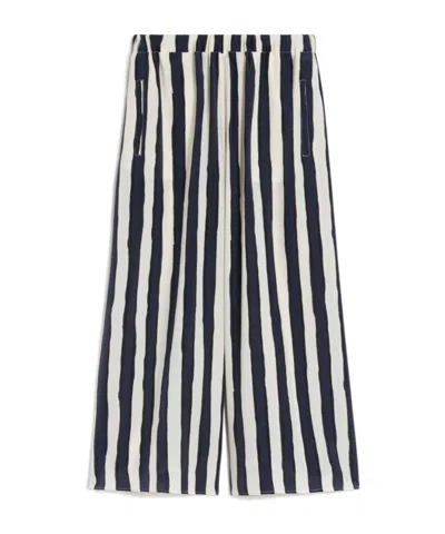 Weekend Max Mara Printed Crepe De Chine Trousers In Blue